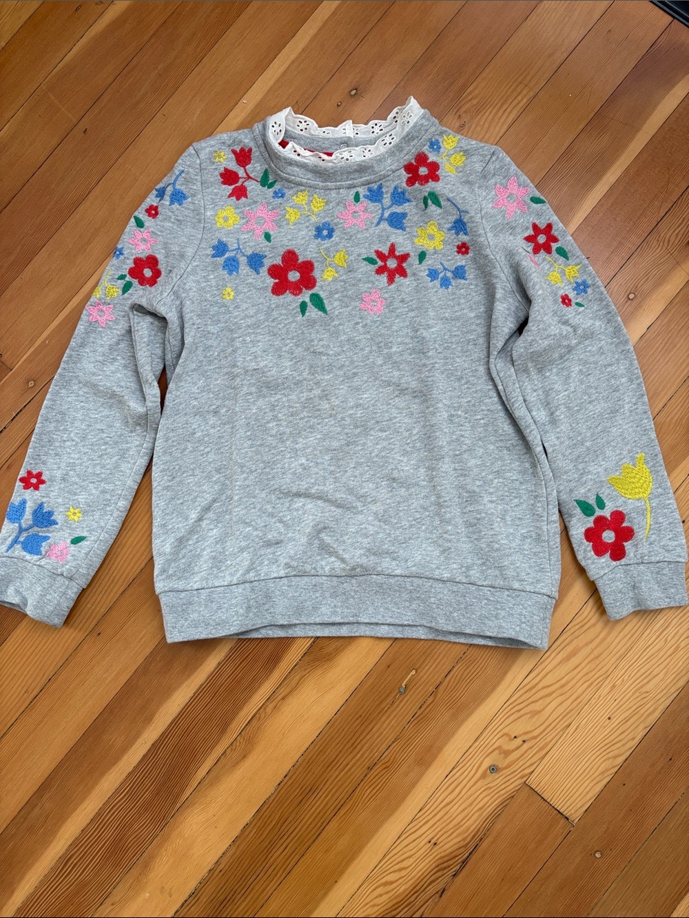 Mini Boden Grey Sweatshirt with Multicolor Floral Embroidery